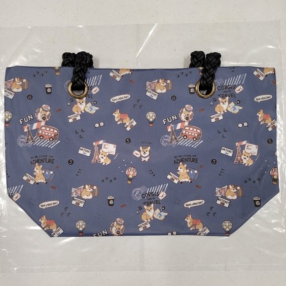 Waterproof Corgi Woven Tote Shoulder Bag - Picture 6 of 13